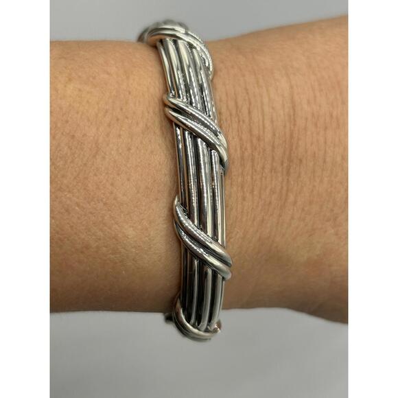 Peter Thomas Roth Sterling Silver Ribbon & Reed Hinged Cuff 11mm Bracelet 6.3/4